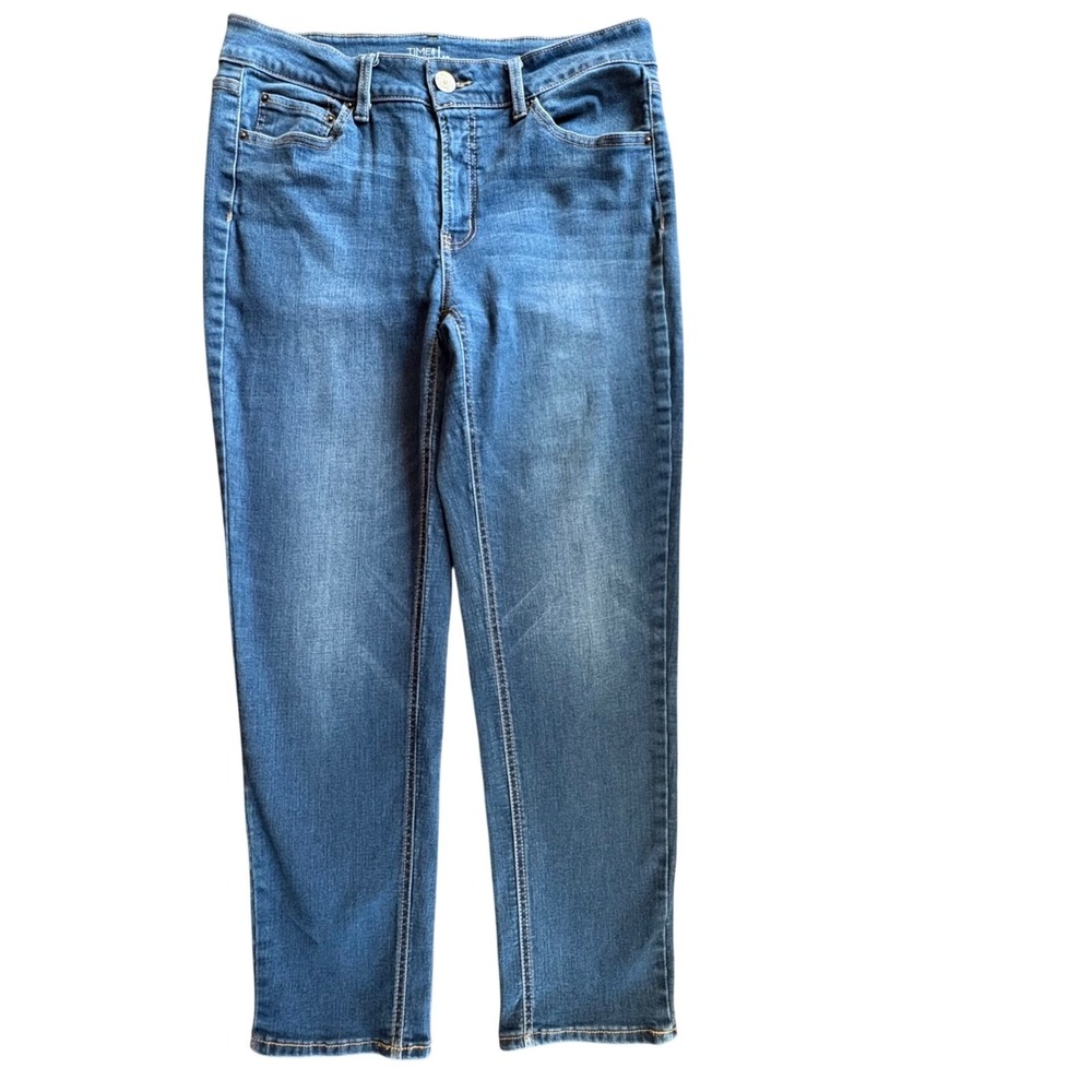 Time and Tru Straight Leg Jeans Women 12 Blue Excellent Dark Wash Stretch
